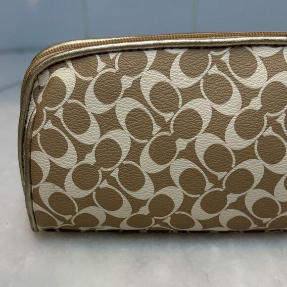 Coach Heritage Signature Logo Stripe Toiletry Bag Cosmetic Case Pouch - Picture 5 of 16